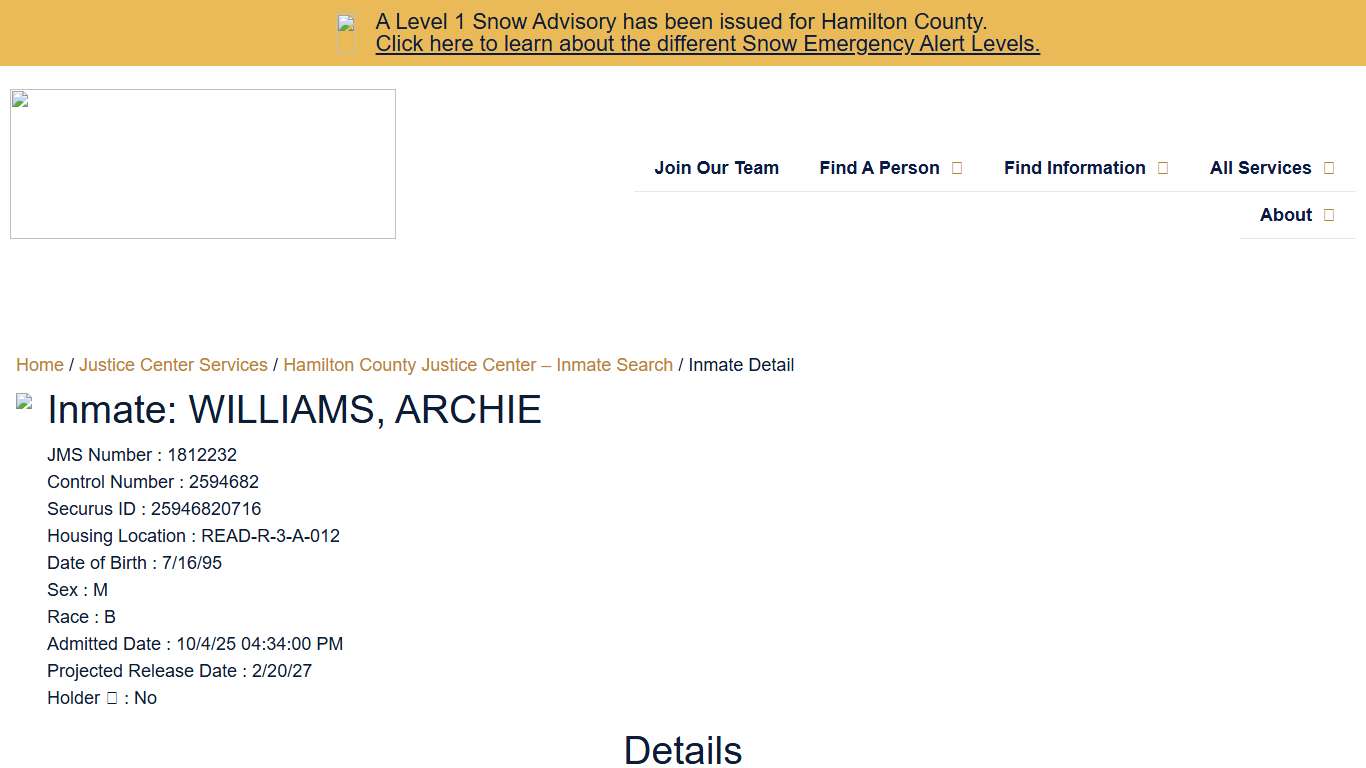 Inmate Detail - Hamilton County Sheriff's Office